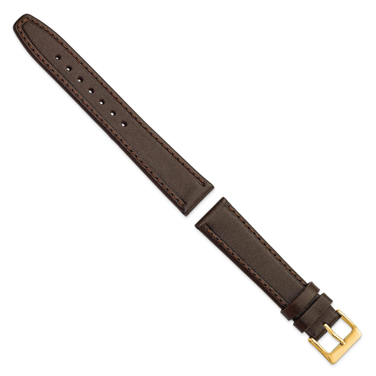 DeBeer 18mm Dark Brown Genuine Calf Leather with Gold-tone Buckle 7.5 inch Watch Band