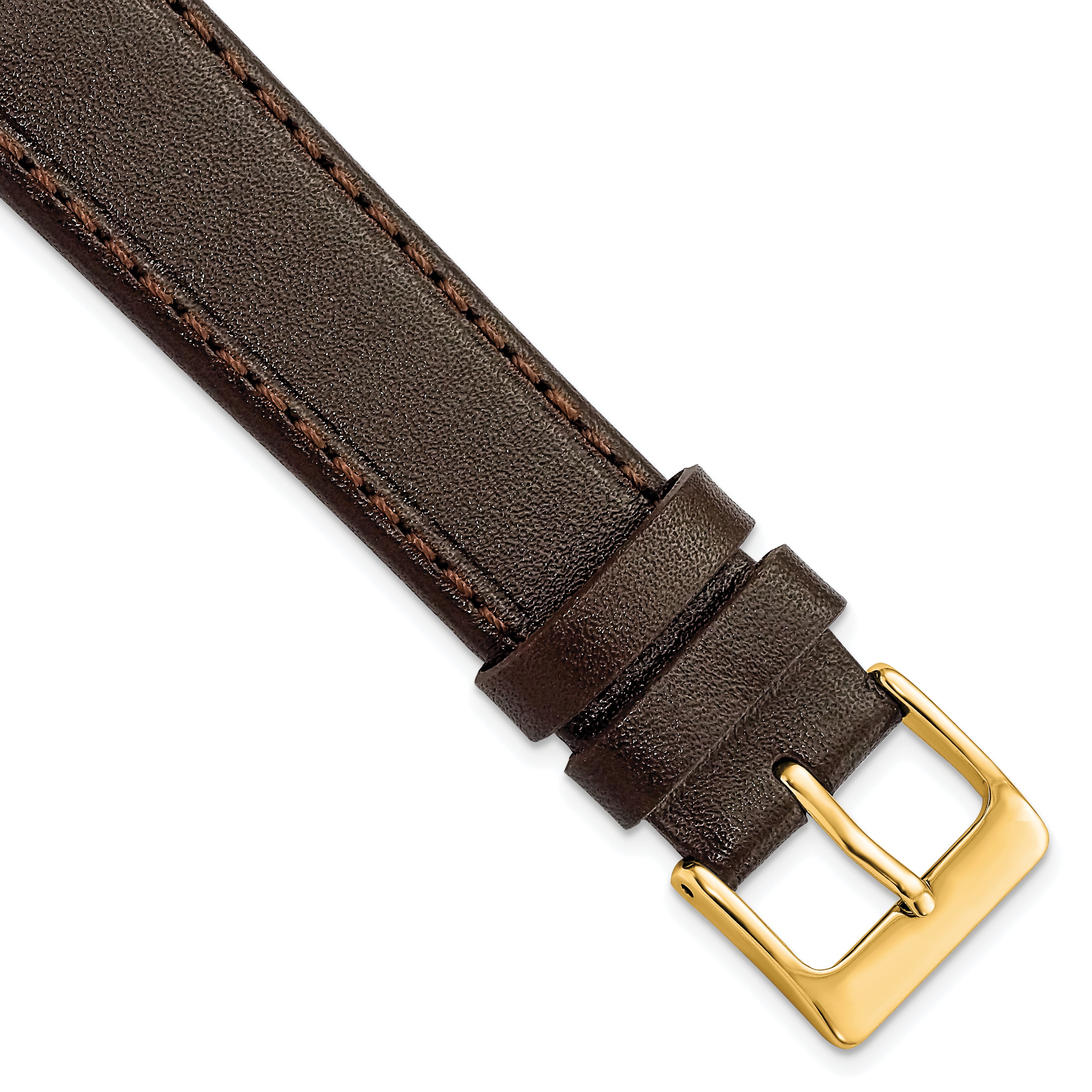 16mm Dark Brown Genuine Calf Leather with Gold-tone Buckle 7.5 inch Watch Band