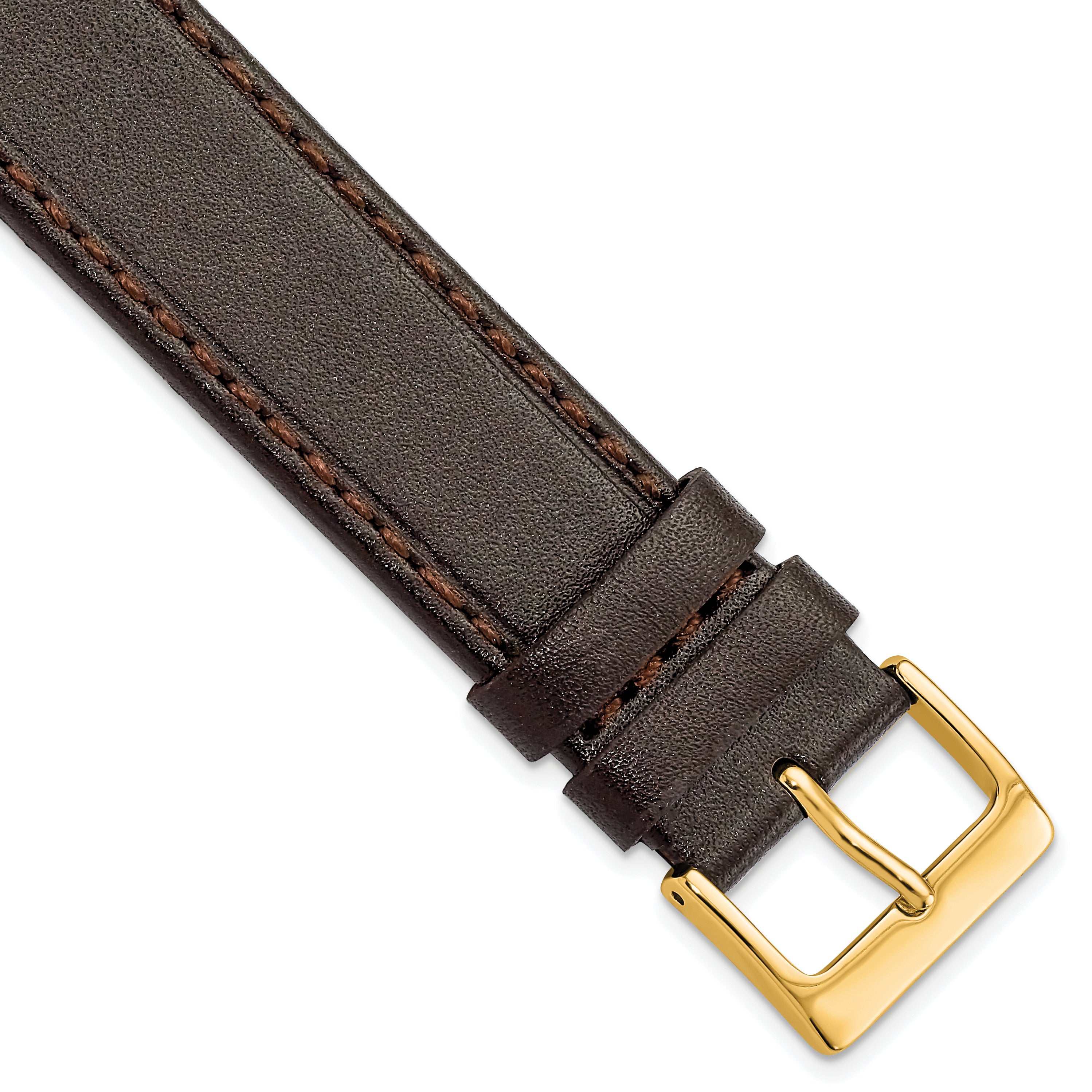 16mm Dark Brown Genuine Calf Leather with Gold-tone Buckle 7.5 inch Watch Band