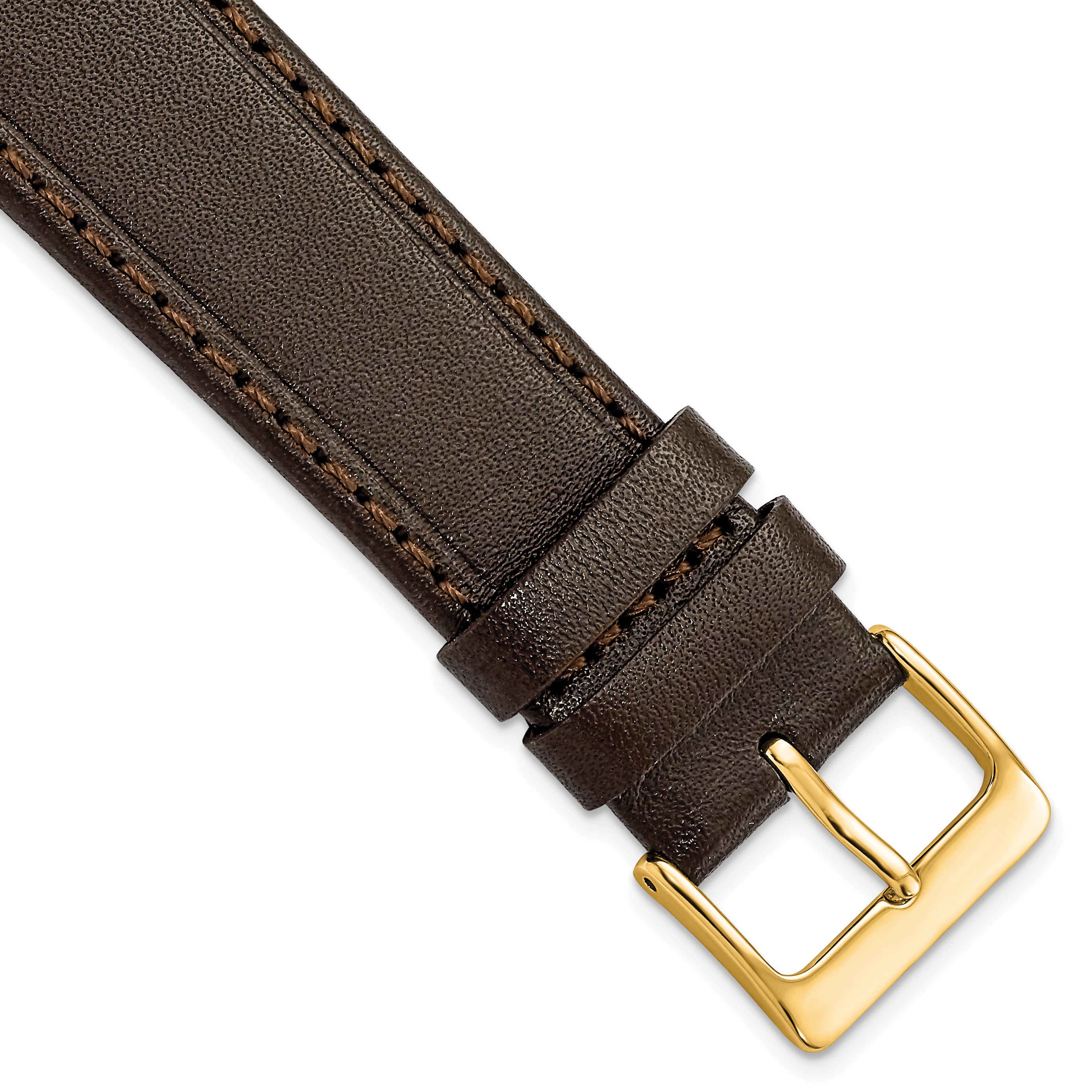 16mm Dark Brown Genuine Calf Leather with Gold-tone Buckle 7.5 inch Watch Band