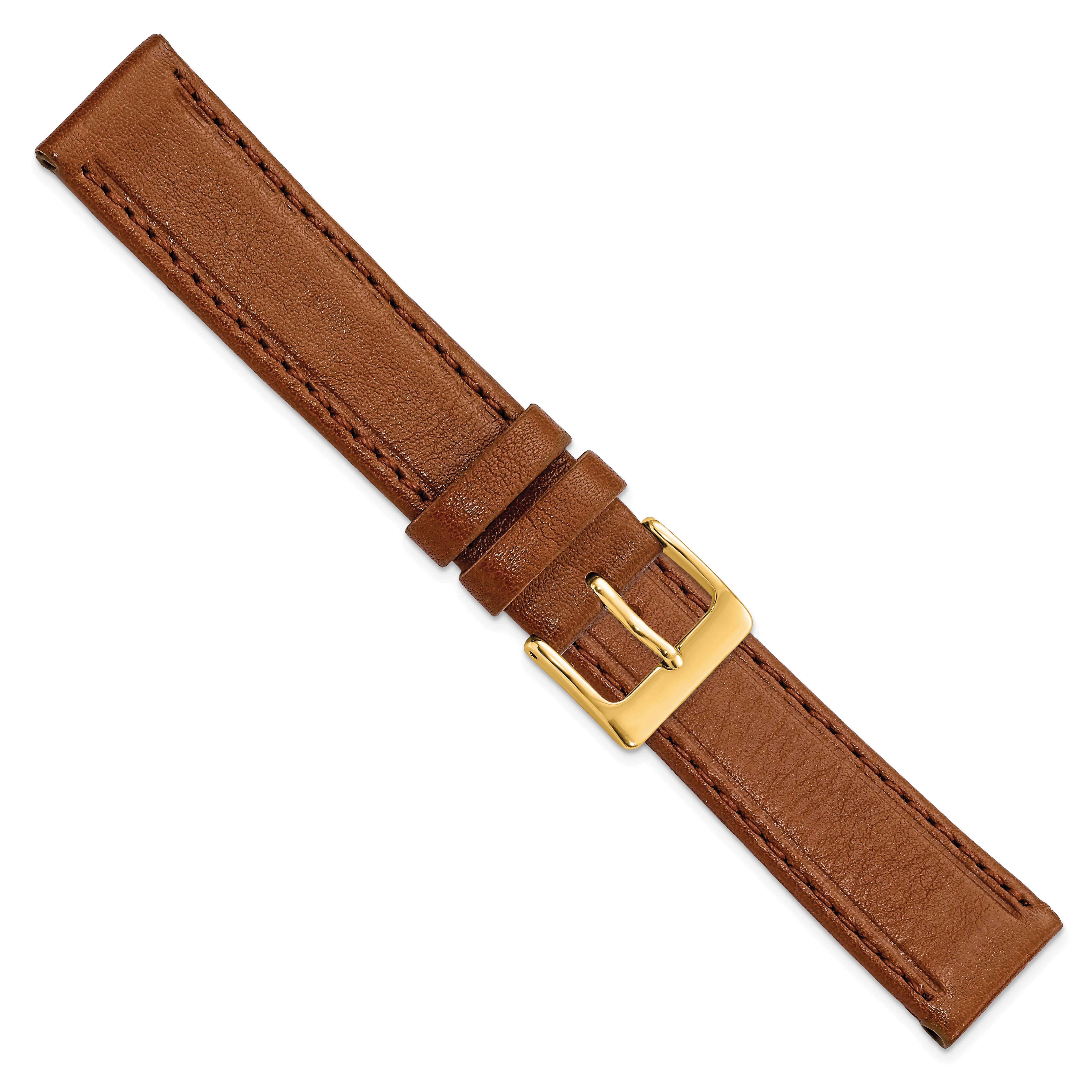 16mm Havana Brown Genuine Calf Leather with Gold-tone Buckle 7.5 inch Watch Band