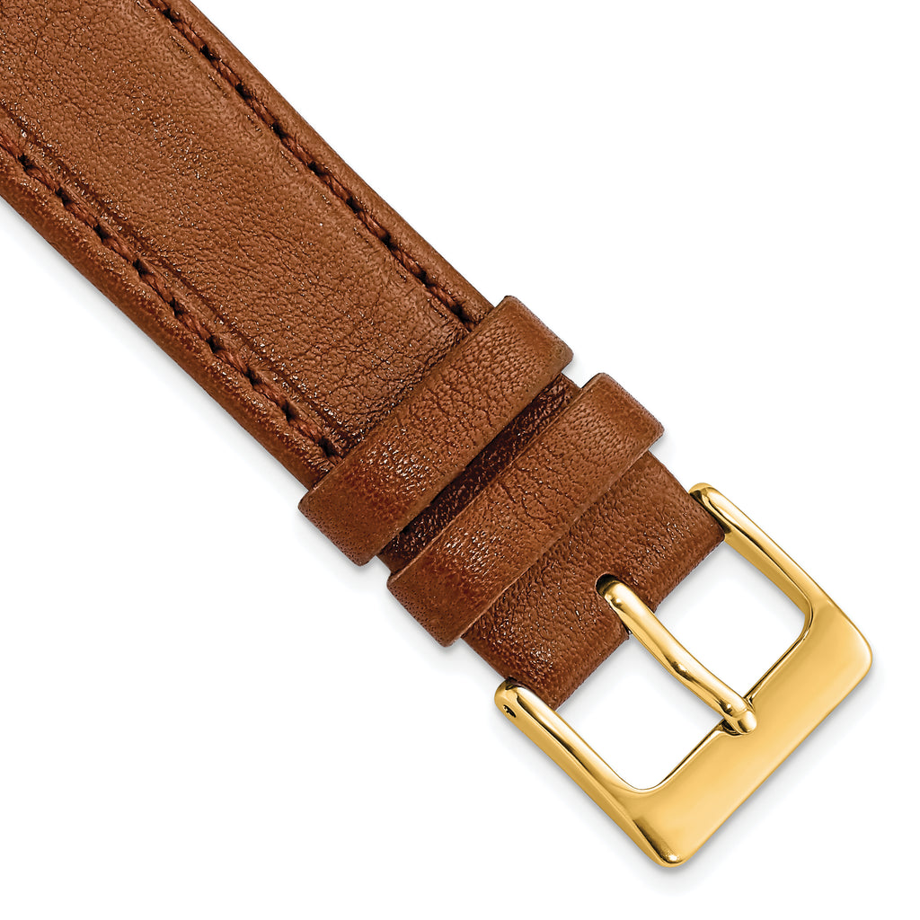 16mm Havana Brown Genuine Calf Leather with Gold-tone Buckle 7.5 inch Watch Band