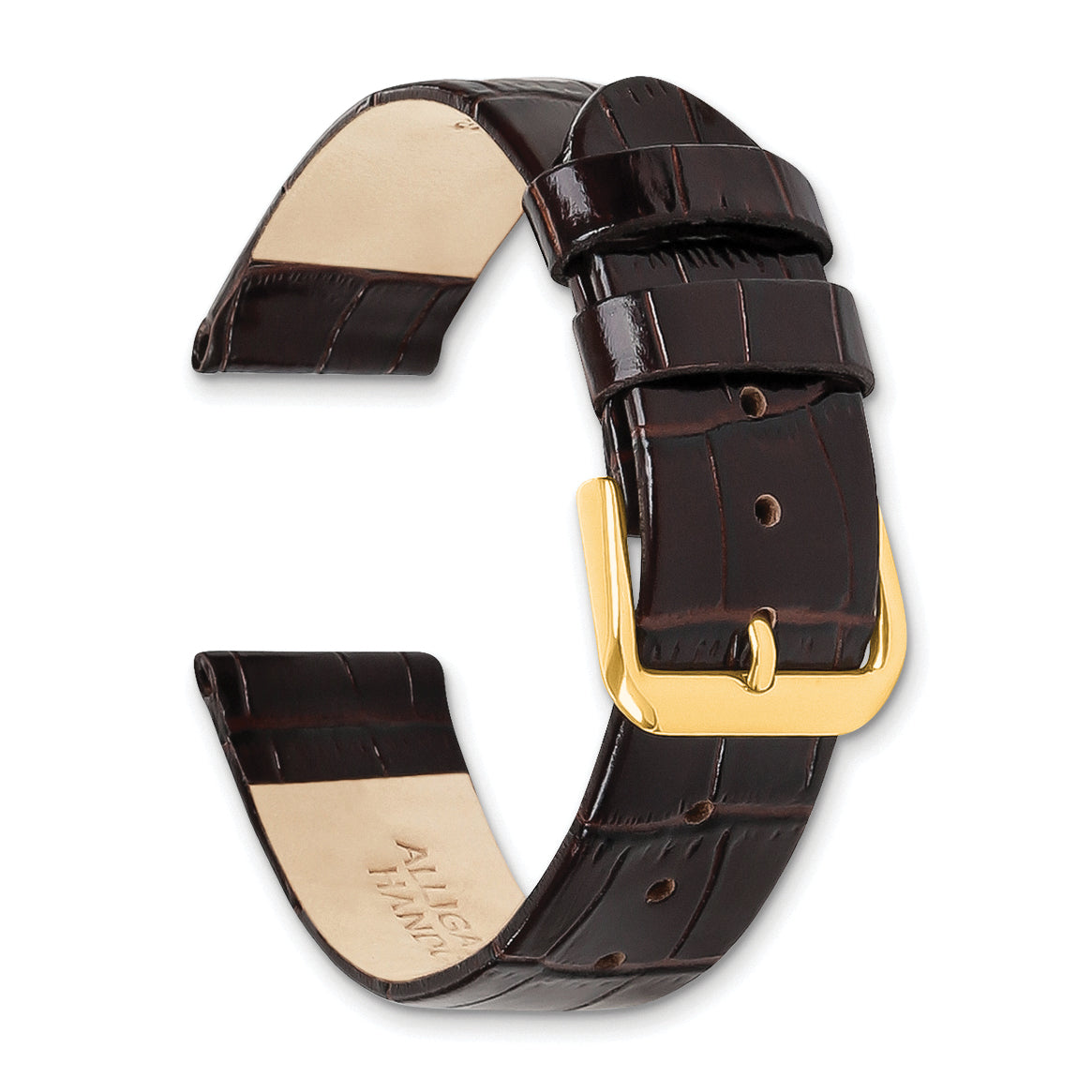 12mm Dark Brown Flat Alligator Grain Leather with Gold-tone Buckle 7.5 inch Watch Band