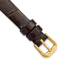 12mm Dark Brown Flat Alligator Grain Leather with Gold-tone Buckle 7.5 inch Watch Band