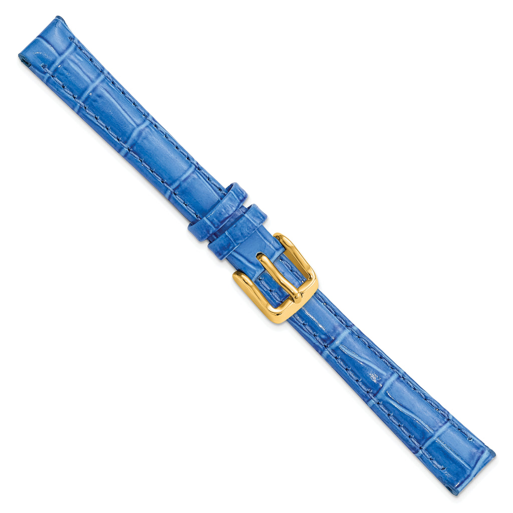 12mm Blue Crocodile Grain Chronograph Leather with Gold-tone Buckle 6.75 inch Watch Band