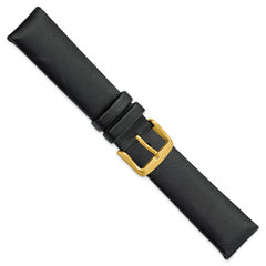 20mm Black Padded No-Stitch Calfskin Leather with Gold IP-plated Stainless Steel Buckle 7.5 inch Watch Band