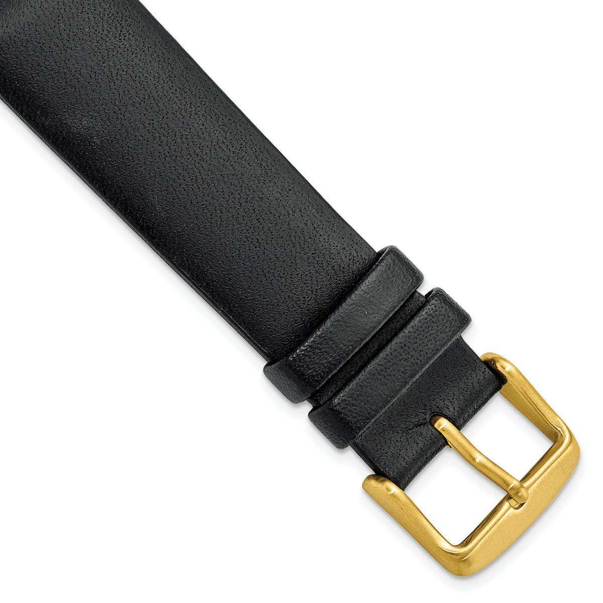 20mm Black Padded No-Stitch Calfskin Leather with Gold IP-plated Stainless Steel Buckle 7.5 inch Watch Band