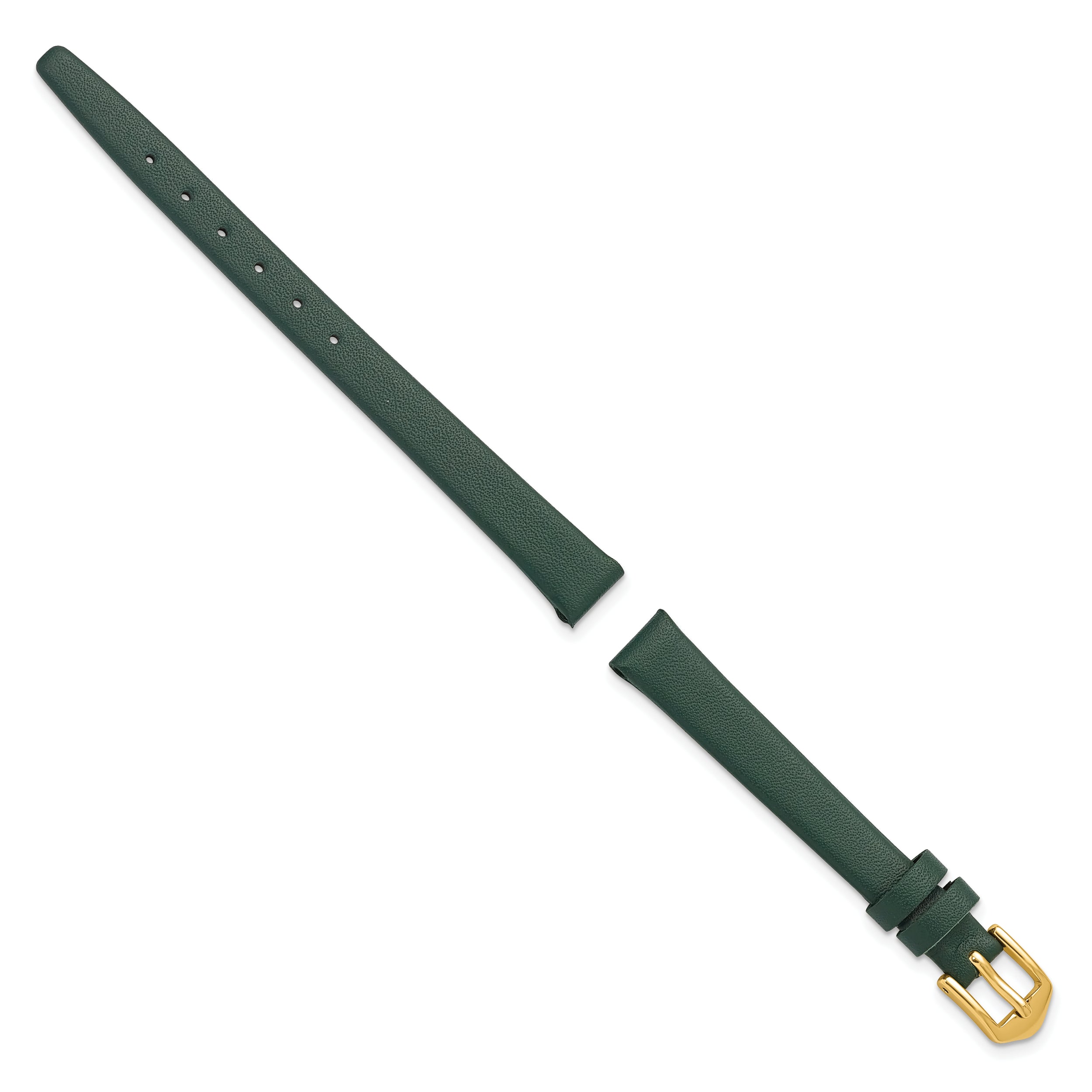 10mm Forest Green Classic Calfskin Leather with Gold-tone Aluminum Buckle 6.6 inch Watch Band