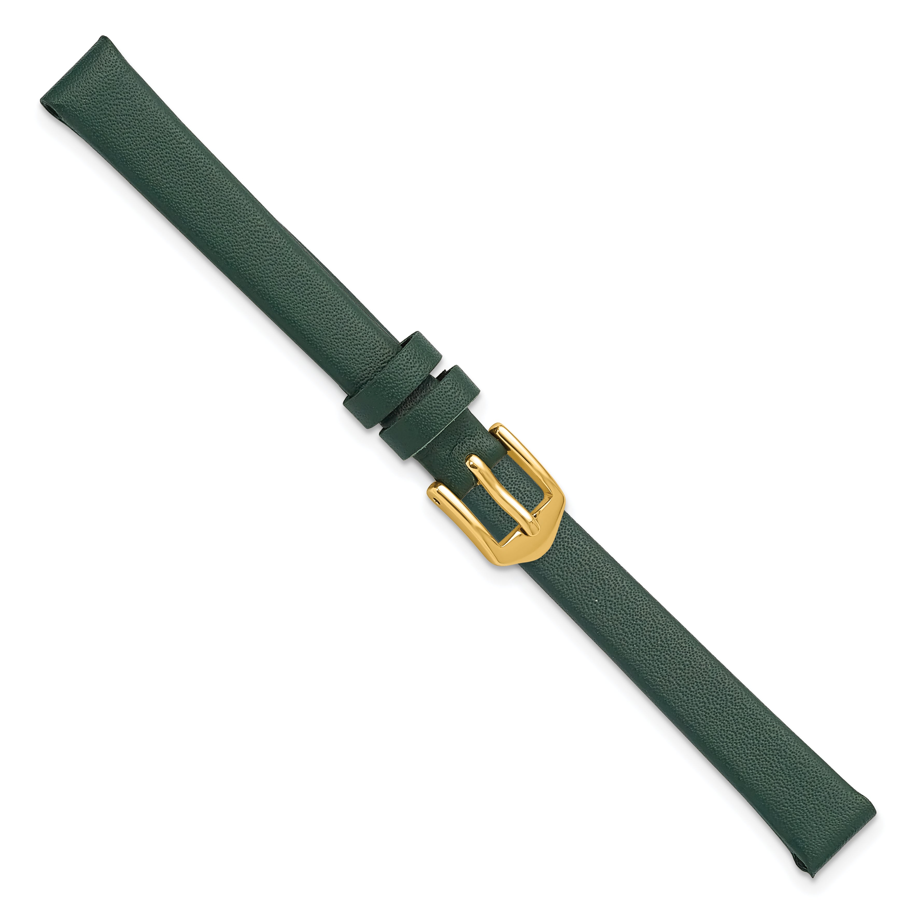 10mm Forest Green Classic Calfskin Leather with Gold-tone Aluminum Buckle 6.6 inch Watch Band - Sophia Jewelers