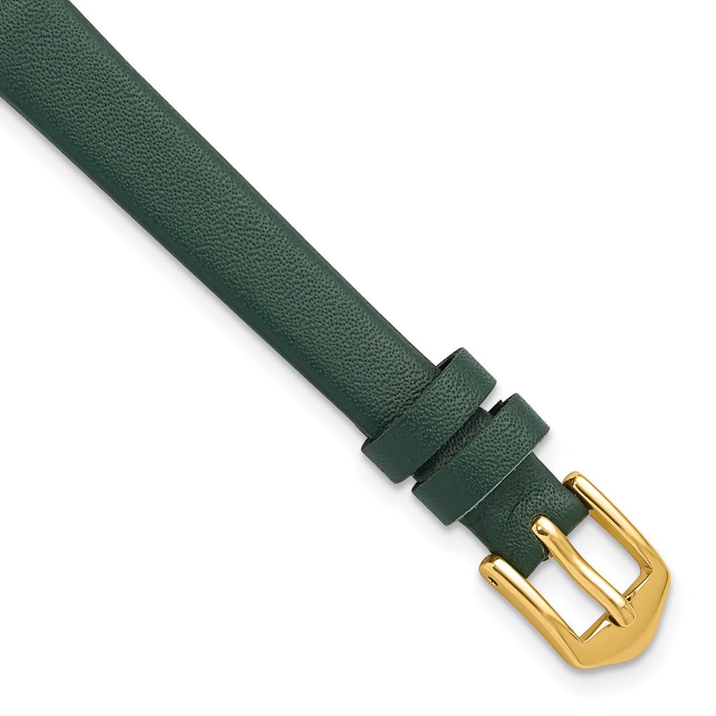 10mm Forest Green Classic Calfskin Leather with Gold-tone Aluminum Buckle 6.6 inch Watch Band - Sophia Jewelers