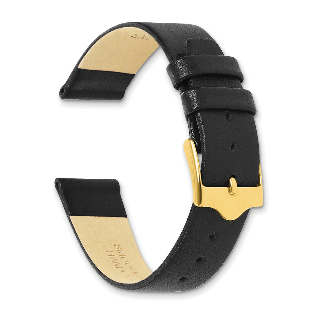 Black Genuine Leather Watch Band with Gold-Tone Buckle 12mm