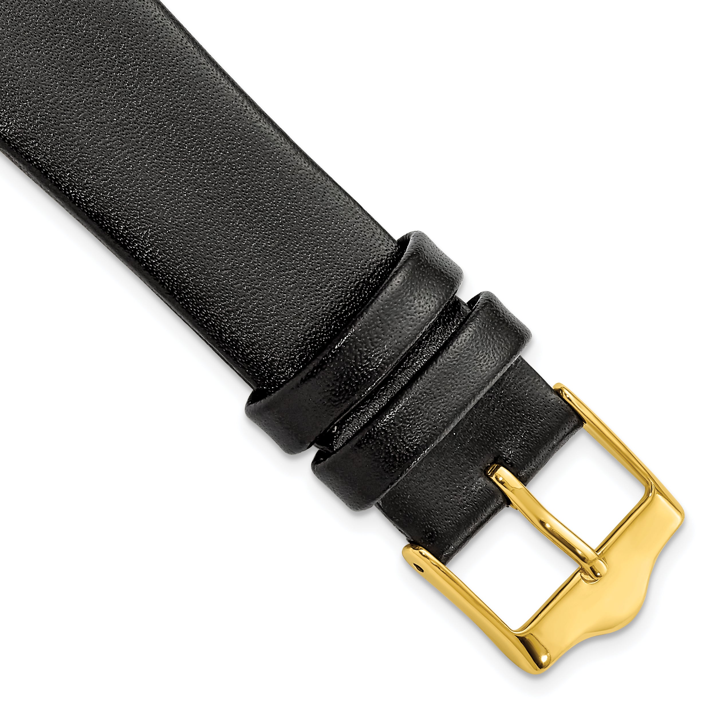 Smooth Flat Leather Watch Band in Black with Gold-Tone Buckle, 18mm