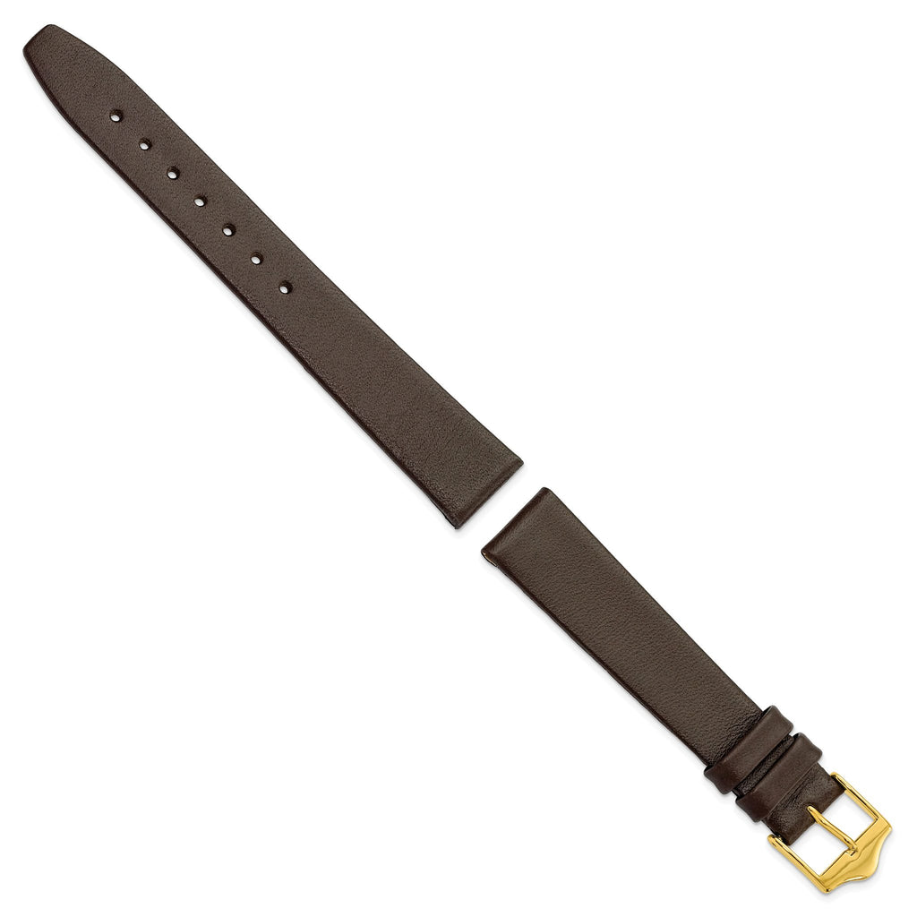 DeBeer Flat Smooth Brown Watch Band in Leather - Sophia Jewelers