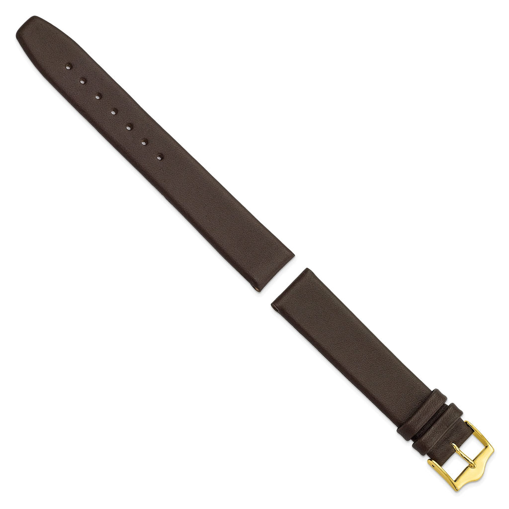 DeBeer Flat Smooth Brown Watch Band in Leather - Sophia Jewelers