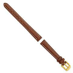 12mm Havana Sport Leather with White Stitching and Gold-tone Buckle 6.75 inch Watch Band