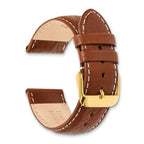16mm Long Havana Sport Leather with White Stitching and Gold-tone Buckle 8.5 inch Watch Band - Sophia Jewelers