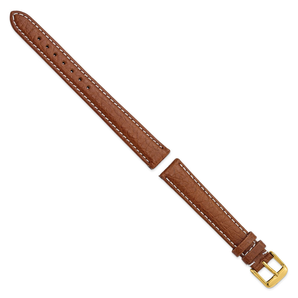 Havana Sport Leather Watch Band with White Stitching, 16mm - Sophia Jewelers