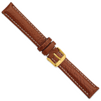 White Genuine Leather Watch Band with White Stitching and Gold-Tone Buckle