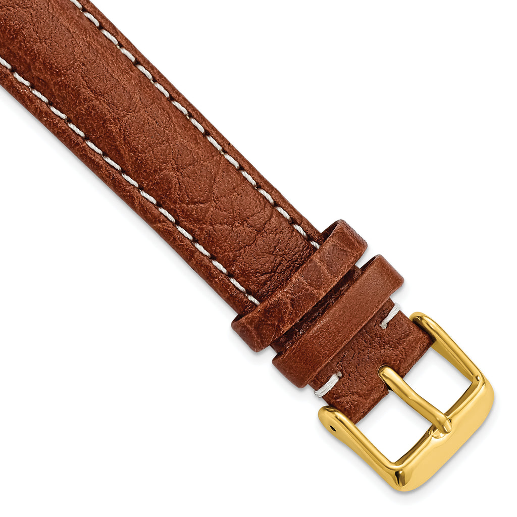 White Genuine Leather Watch Band with White Stitching and Gold-Tone Buckle