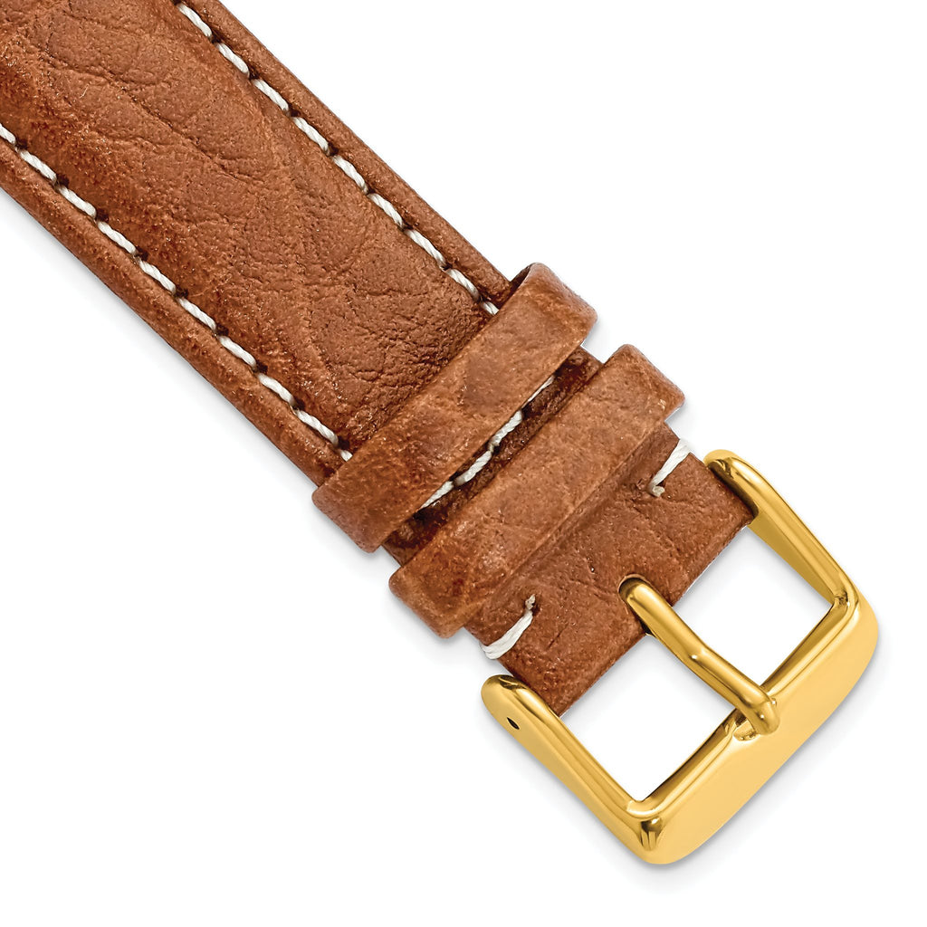 Havana Sport Leather Watch Band with White Stitching, 16mm - Sophia Jewelers