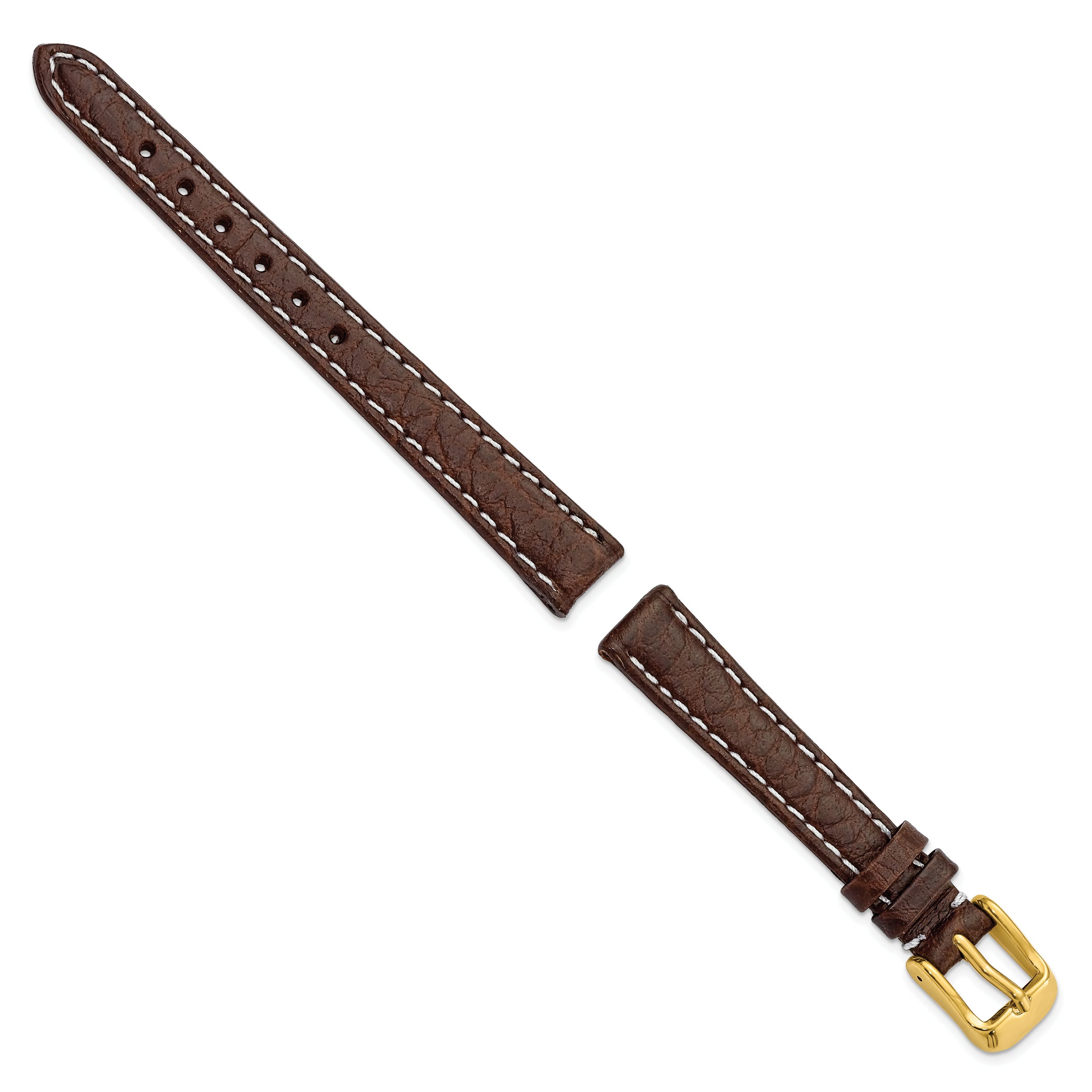 12mm Dark Brown Sport Leather with White Stitching and Gold-tone Buckle 6.75 inch Watch Band