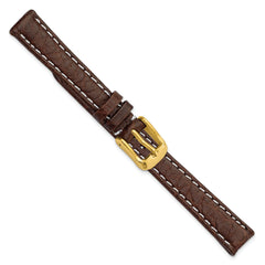 12mm Dark Brown Sport Leather with White Stitching and Gold-tone Buckle 6.75 inch Watch Band