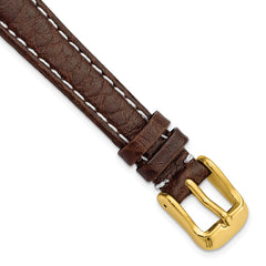12mm Dark Brown Sport Leather with White Stitching and Gold-tone Buckle 6.75 inch Watch Band