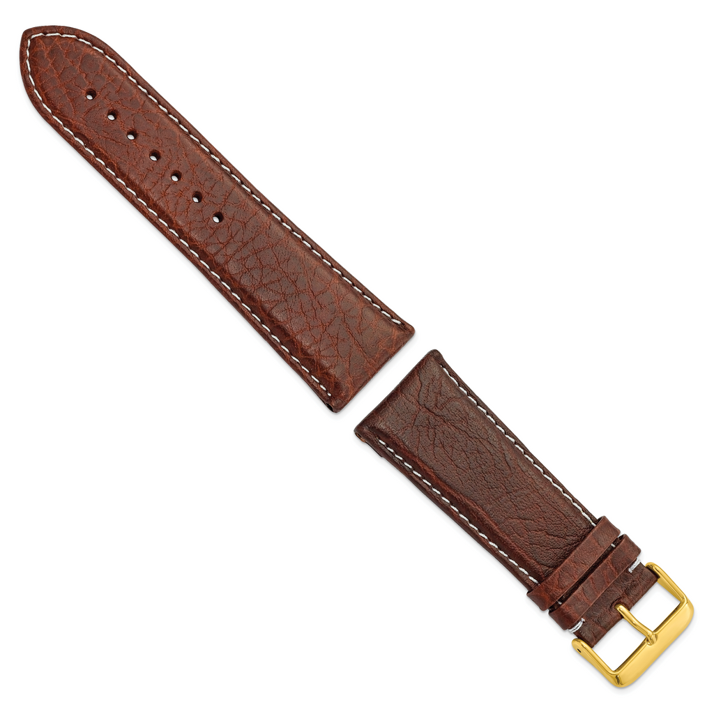 DeBeer 28mm Dark Brown Sport Leather with White Stitching and Gold-tone Buckle 7.5 inch Watch Band