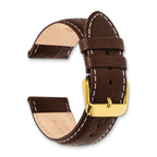 Brown Genuine Leather Watch Band with White Stitching and Gold-Tone Buckle