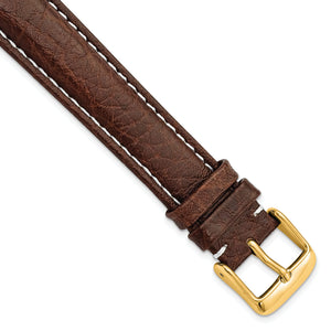 Dark Brown Sport Leather Watch Band with White Stitching, 19mm - Sophia Jewelers