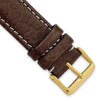 Dark Brown Sport Leather Watch Band with White Stitching, 19mm - Sophia Jewelers