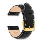 12mm Black Sport Leather with White Stitching and Gold-tone Buckle 6.75 inch Watch Band