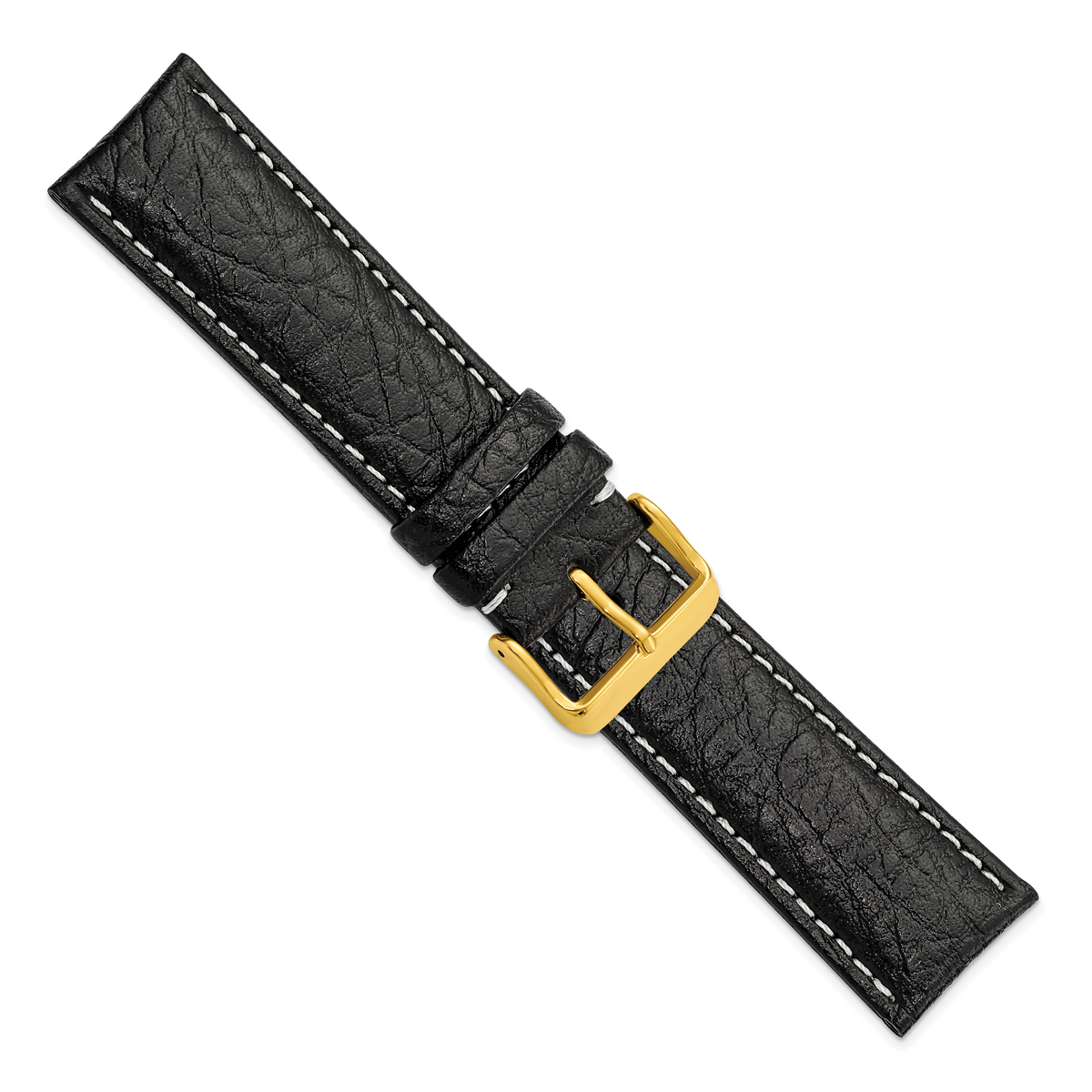 DeBeer 24mm Black Sport Leather with White Stitching and Gold-tone Buckle 7.5 inch Watch Band
