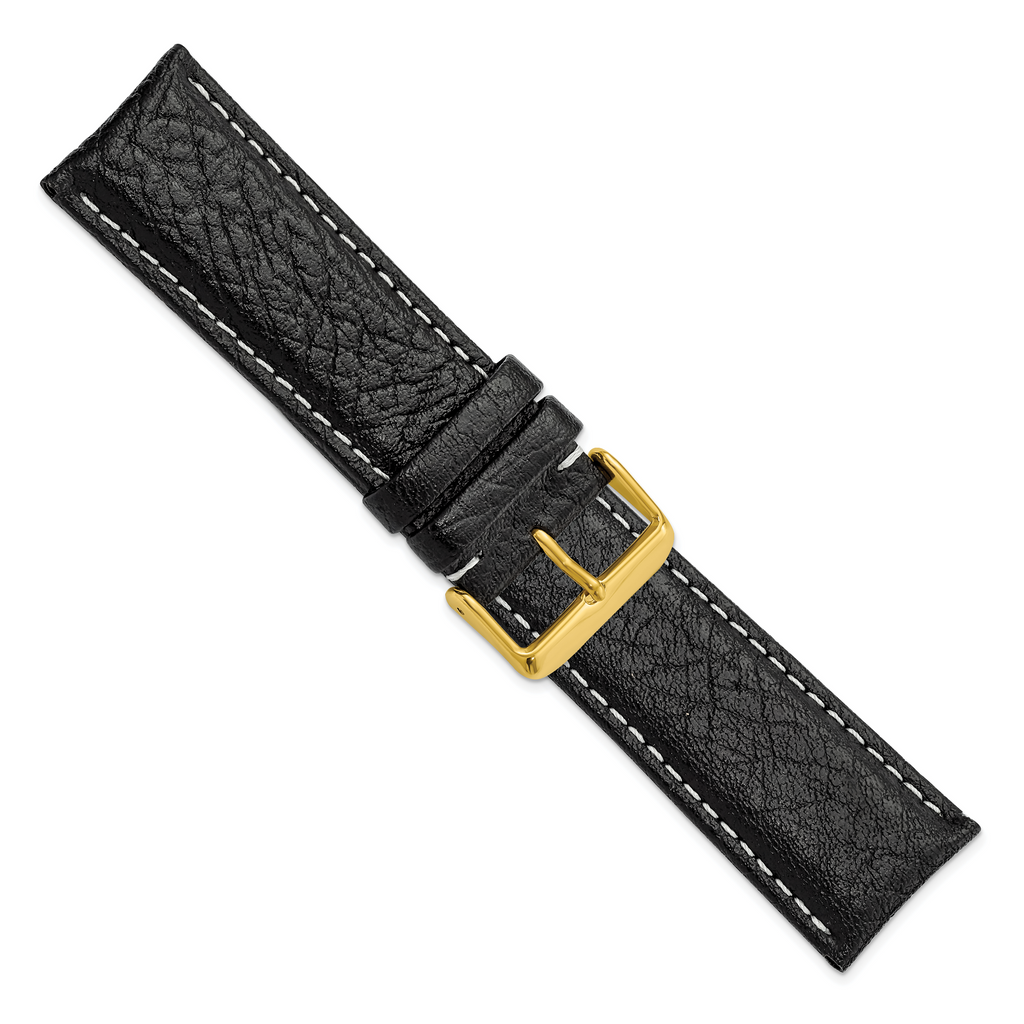 DeBeer 26mm Black Sport Leather with White Stitching and Gold-tone Buckle 7.5 inch Watch Band