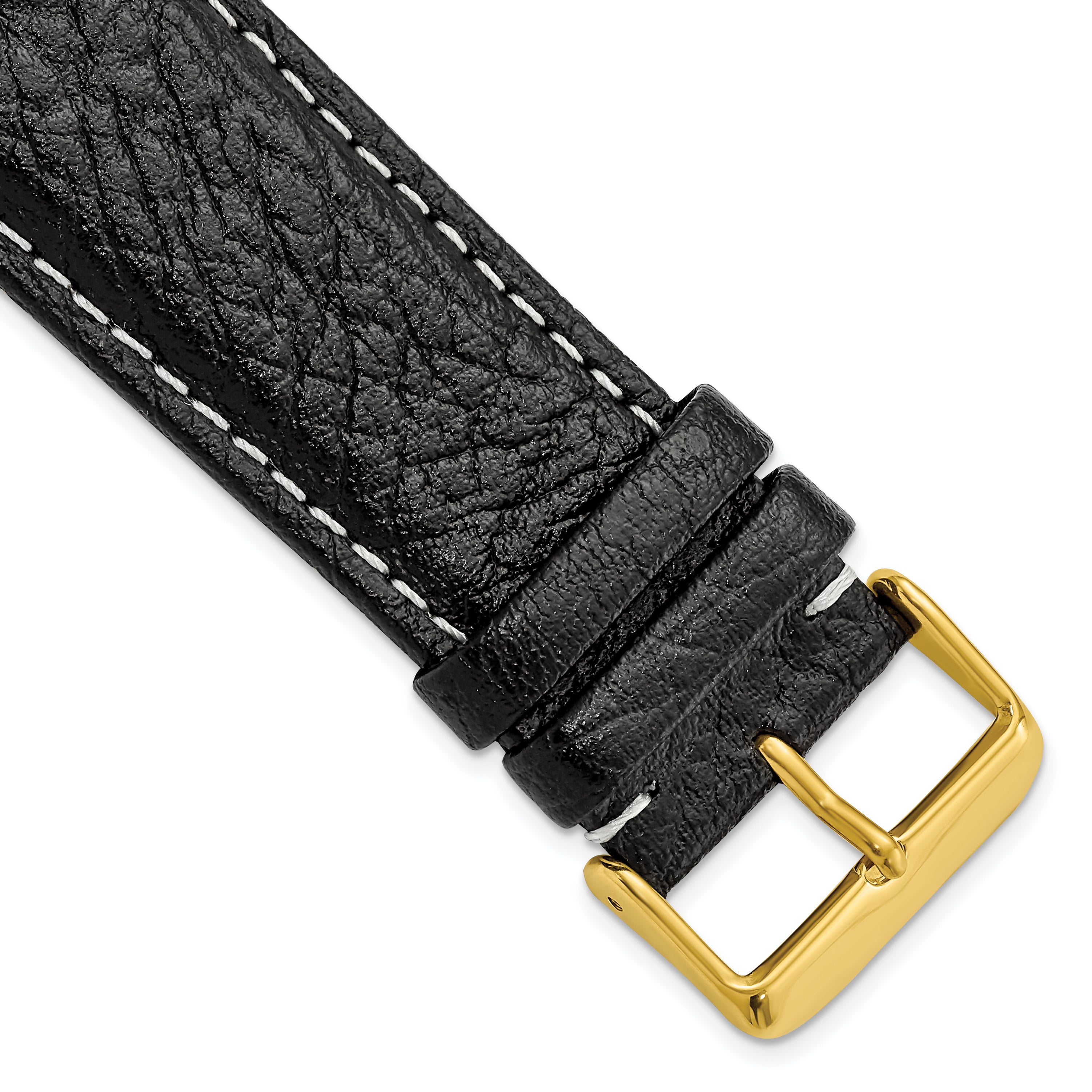 Sport Watch Band in Black Leather with White Stitching, 16mm