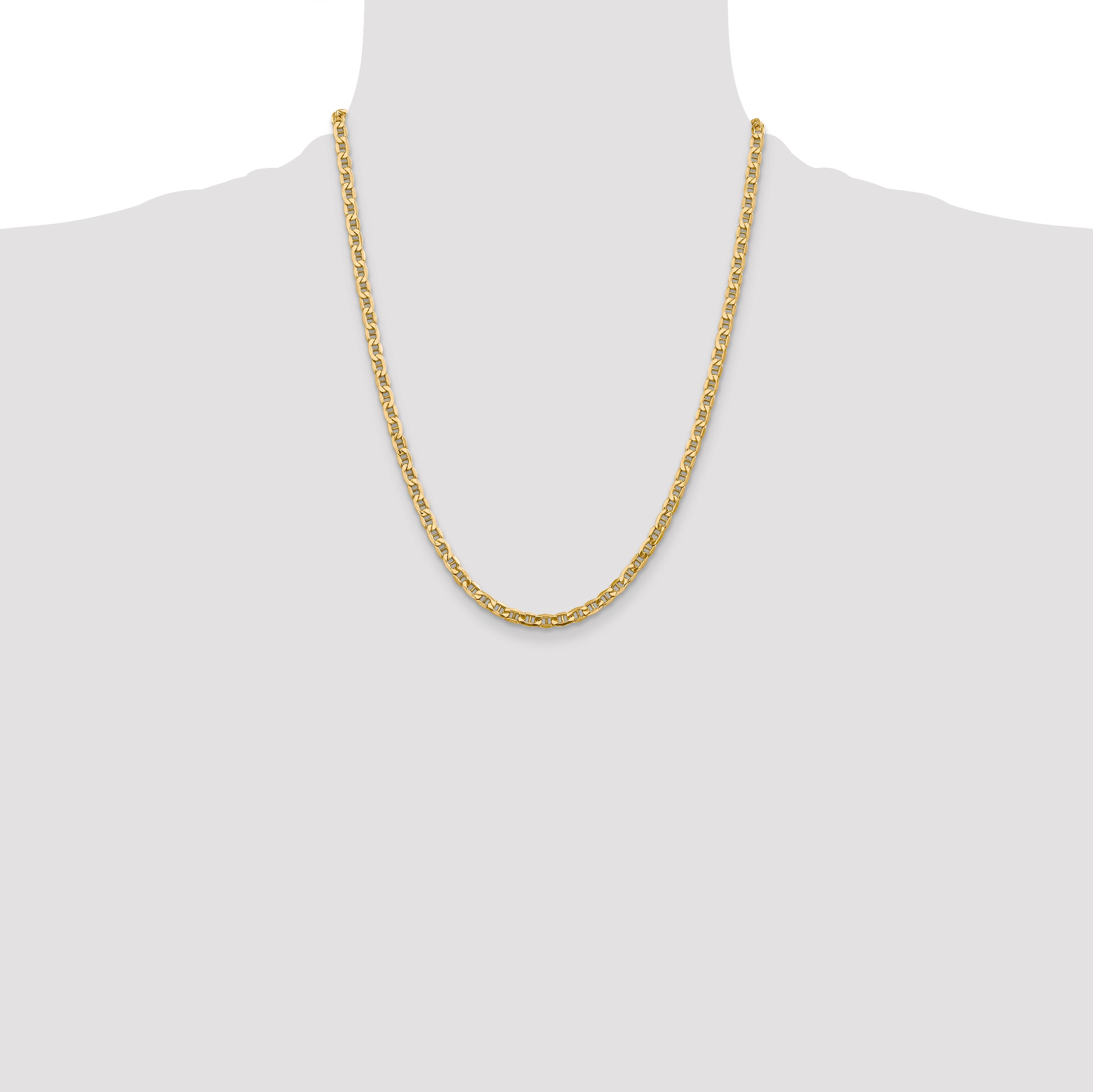 14K 22 inch 4mm Semi-Solid Anchor with Lobster Clasp Chain