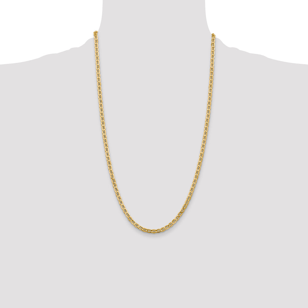 14K 26 inch 4mm Semi-Solid Anchor with Lobster Clasp Chain