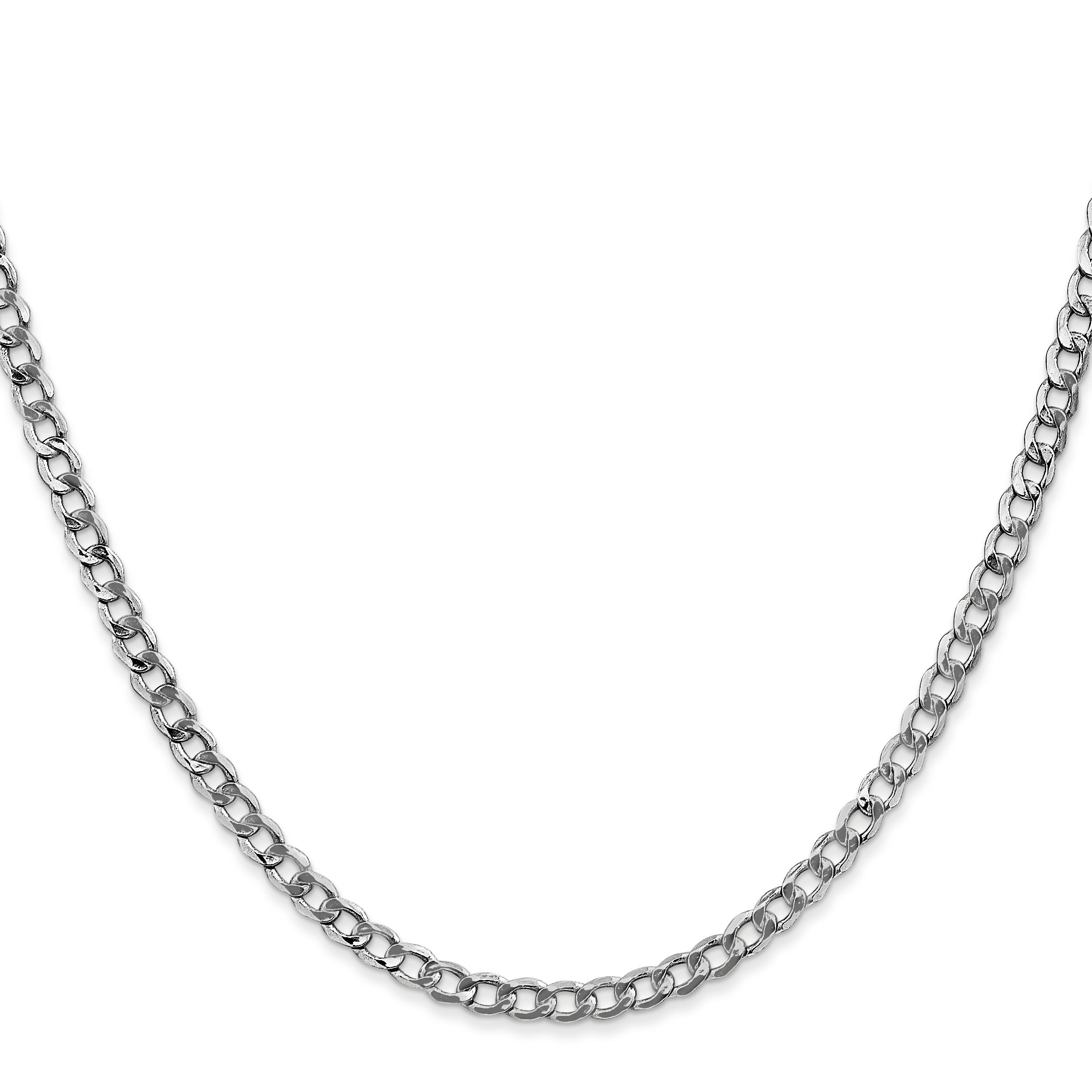 14K White Gold 26 inch 3.35mm Semi-Solid Curb with Lobster Clasp Chain