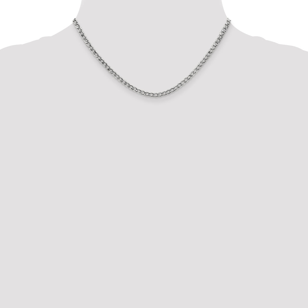 14K White Gold 16 inch 3.35mm Semi-Solid Curb with Lobster Clasp Chain
