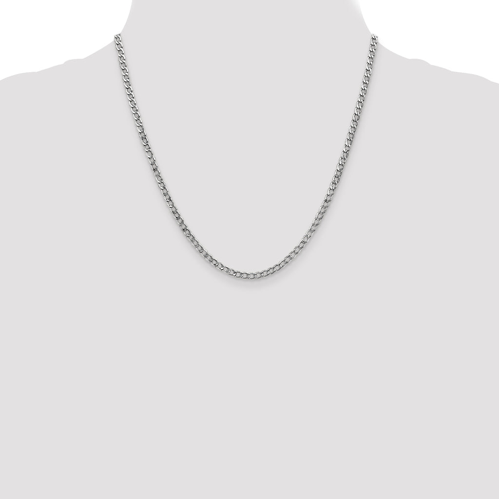 14K White Gold 20 inch 3.35mm Semi-Solid Curb with Lobster Clasp Chain