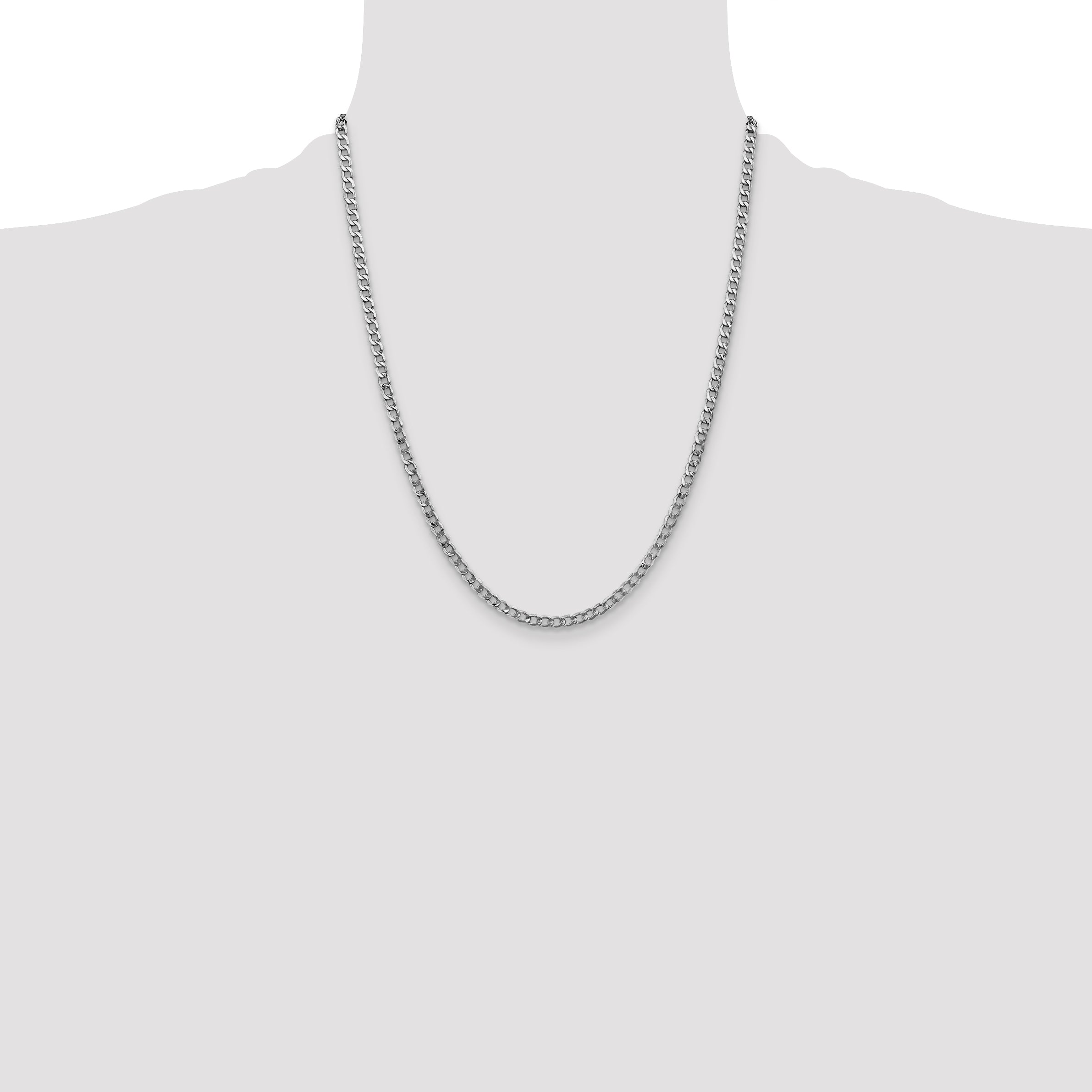 14K White Gold 22 inch 3.35mm Semi-Solid Curb with Lobster Clasp Chain
