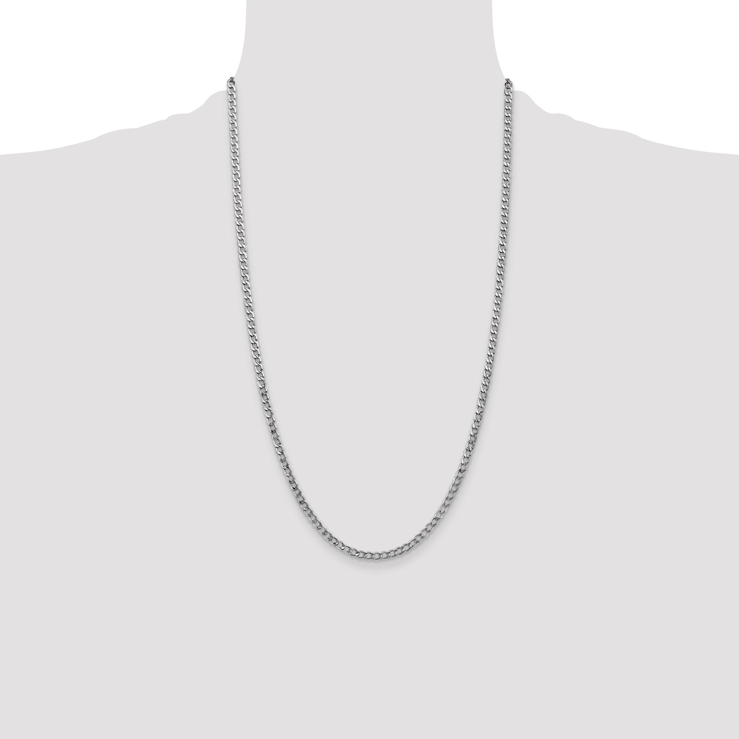 14K White Gold 26 inch 3.35mm Semi-Solid Curb with Lobster Clasp Chain