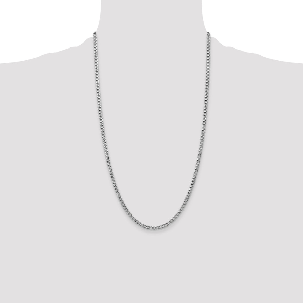 14K White Gold 26 inch 3.35mm Semi-Solid Curb with Lobster Clasp Chain