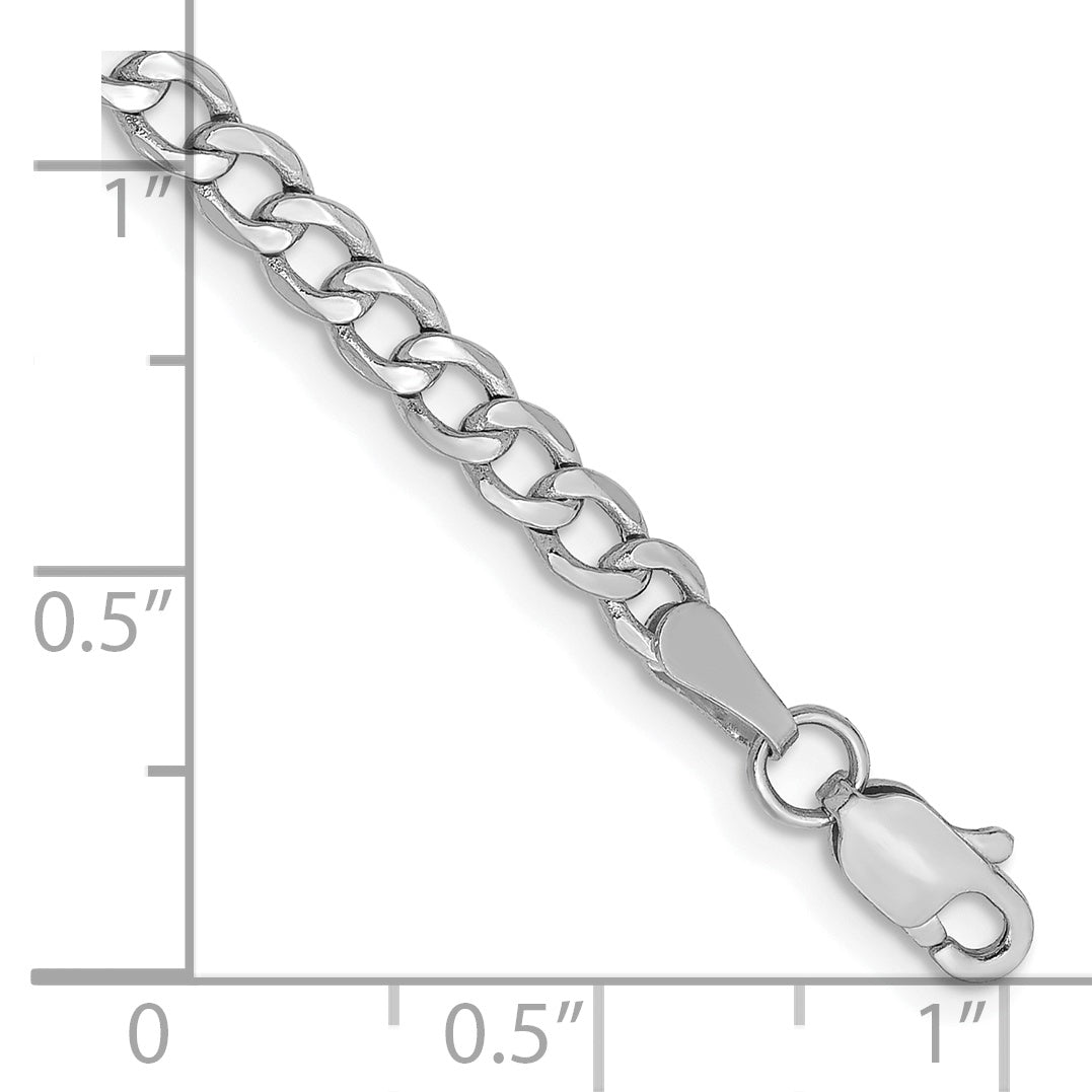 14K White Gold 10 inch 3.35mm Semi-Solid Curb with Lobster Clasp Anklet