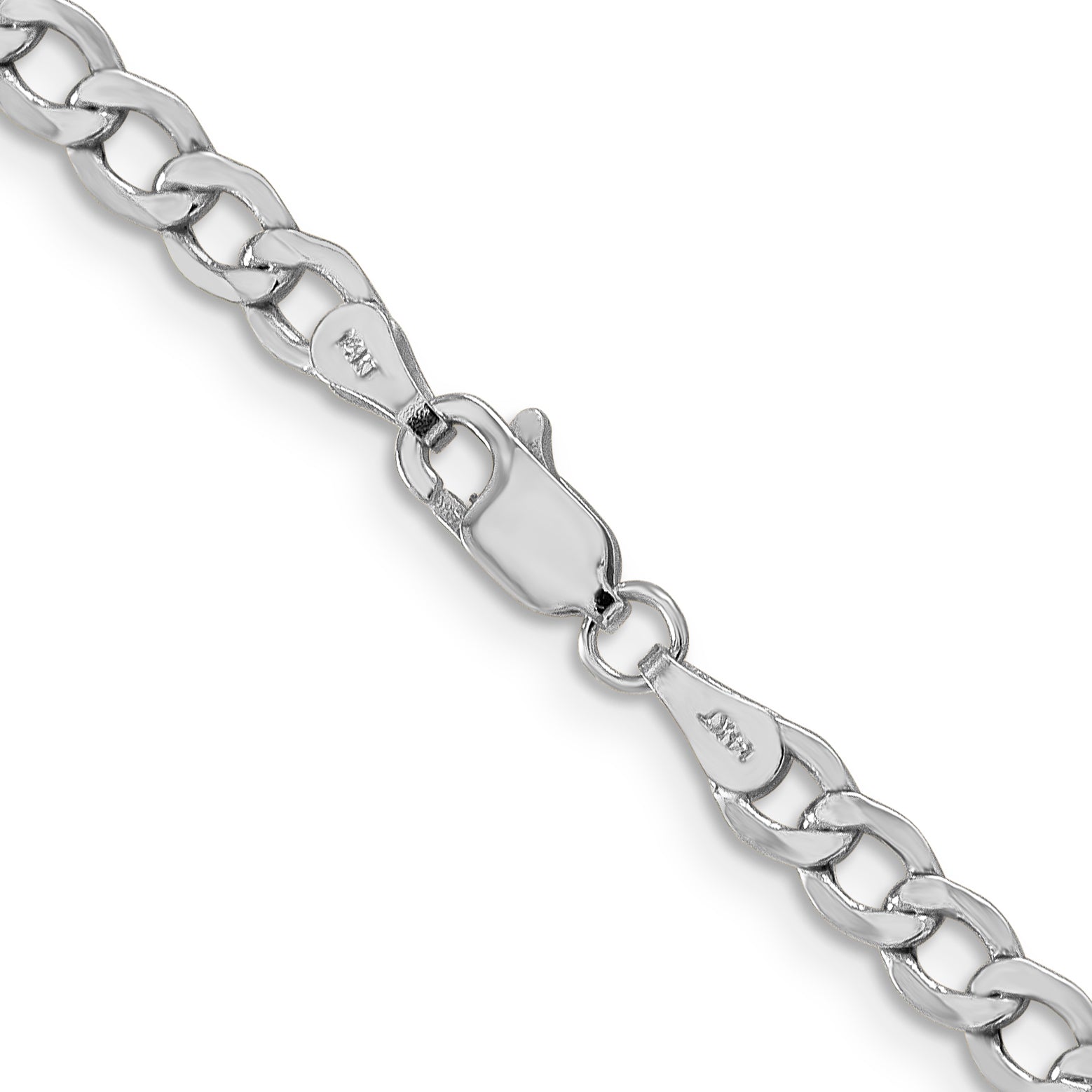 14K White Gold 26 inch 4.3mm Semi-Solid Curb with Lobster Clasp Chain