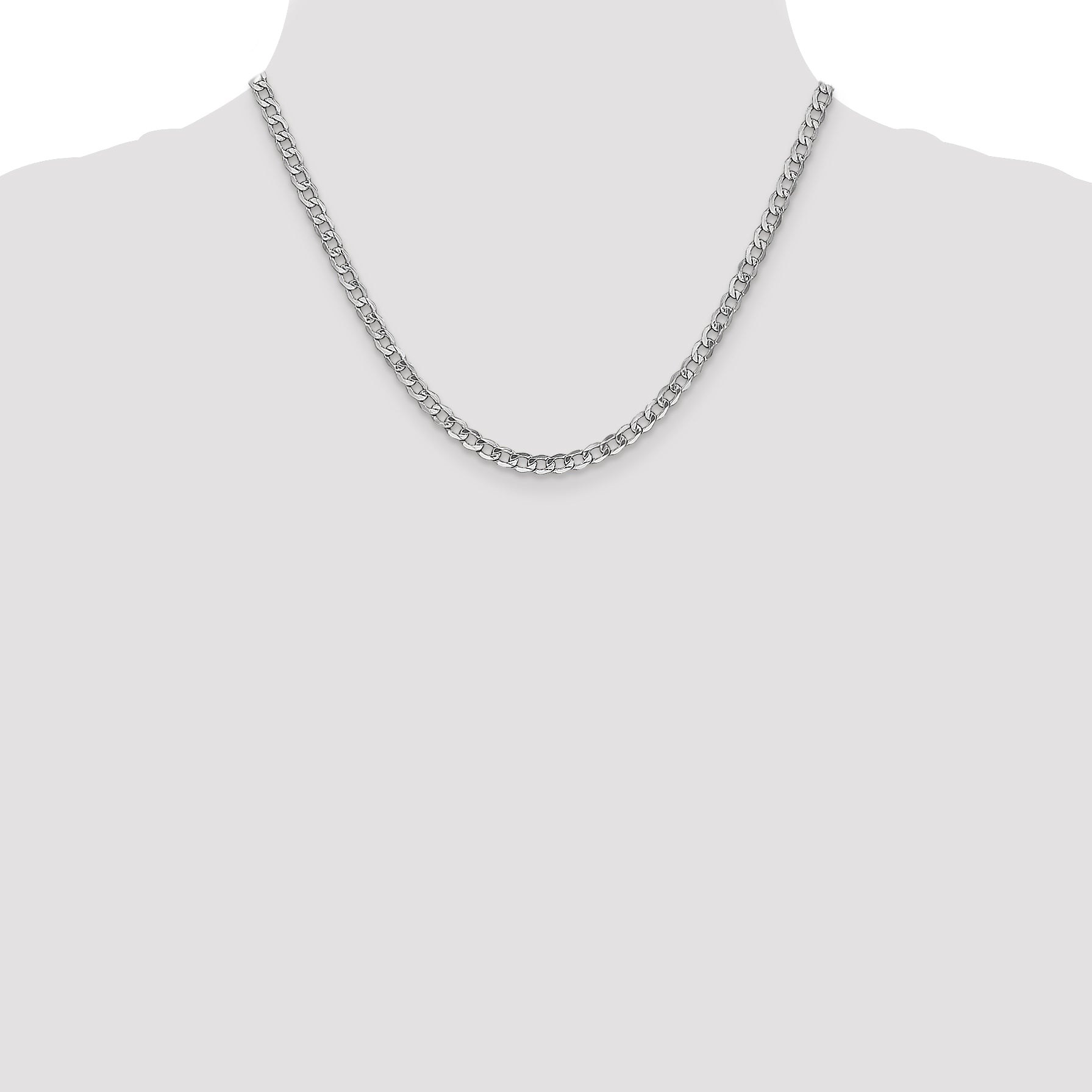 14K White Gold 18 inch 4.3mm Semi-Solid Curb with Lobster Clasp Chain