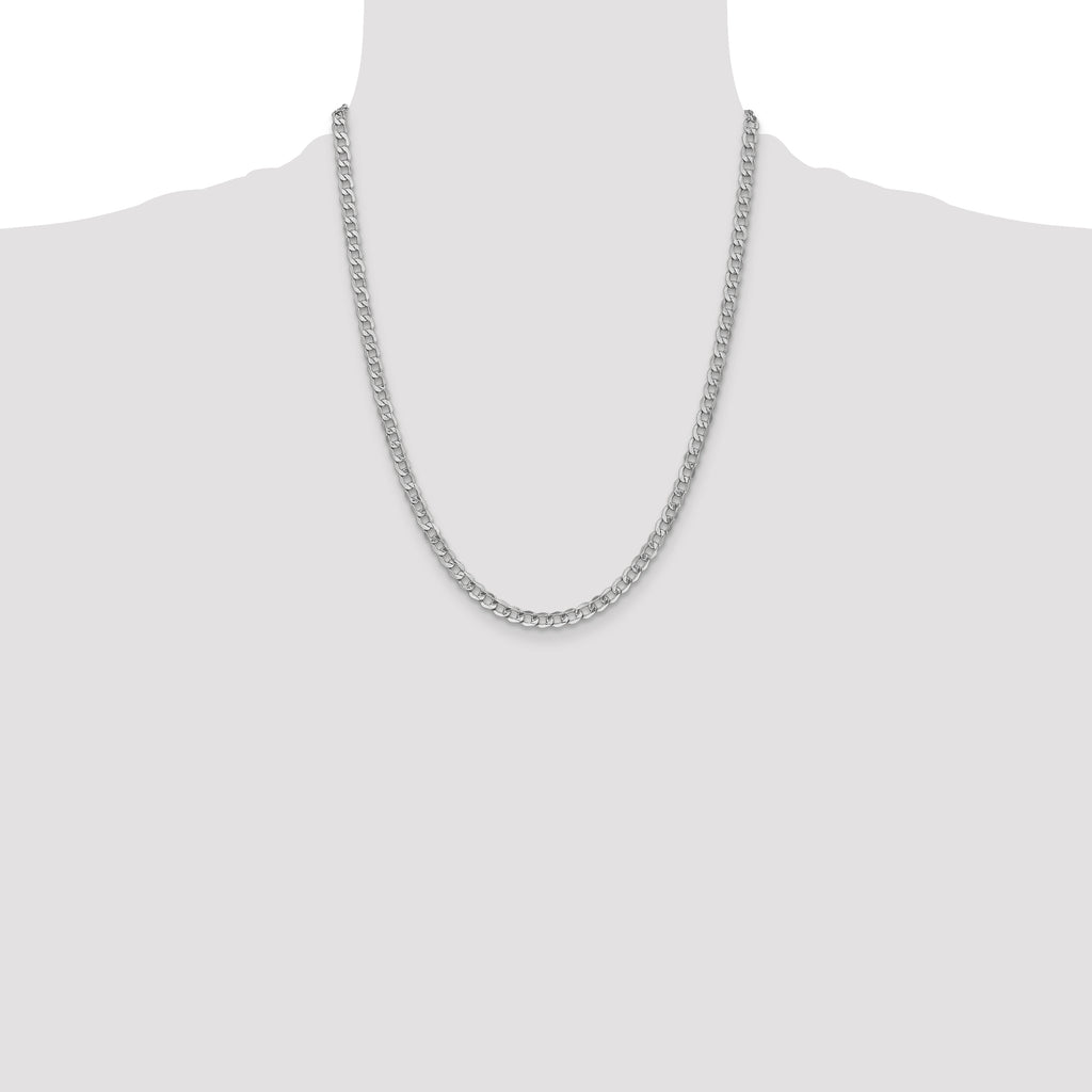 14K White Gold 22 inch 4.3mm Semi-Solid Curb with Lobster Clasp Chain