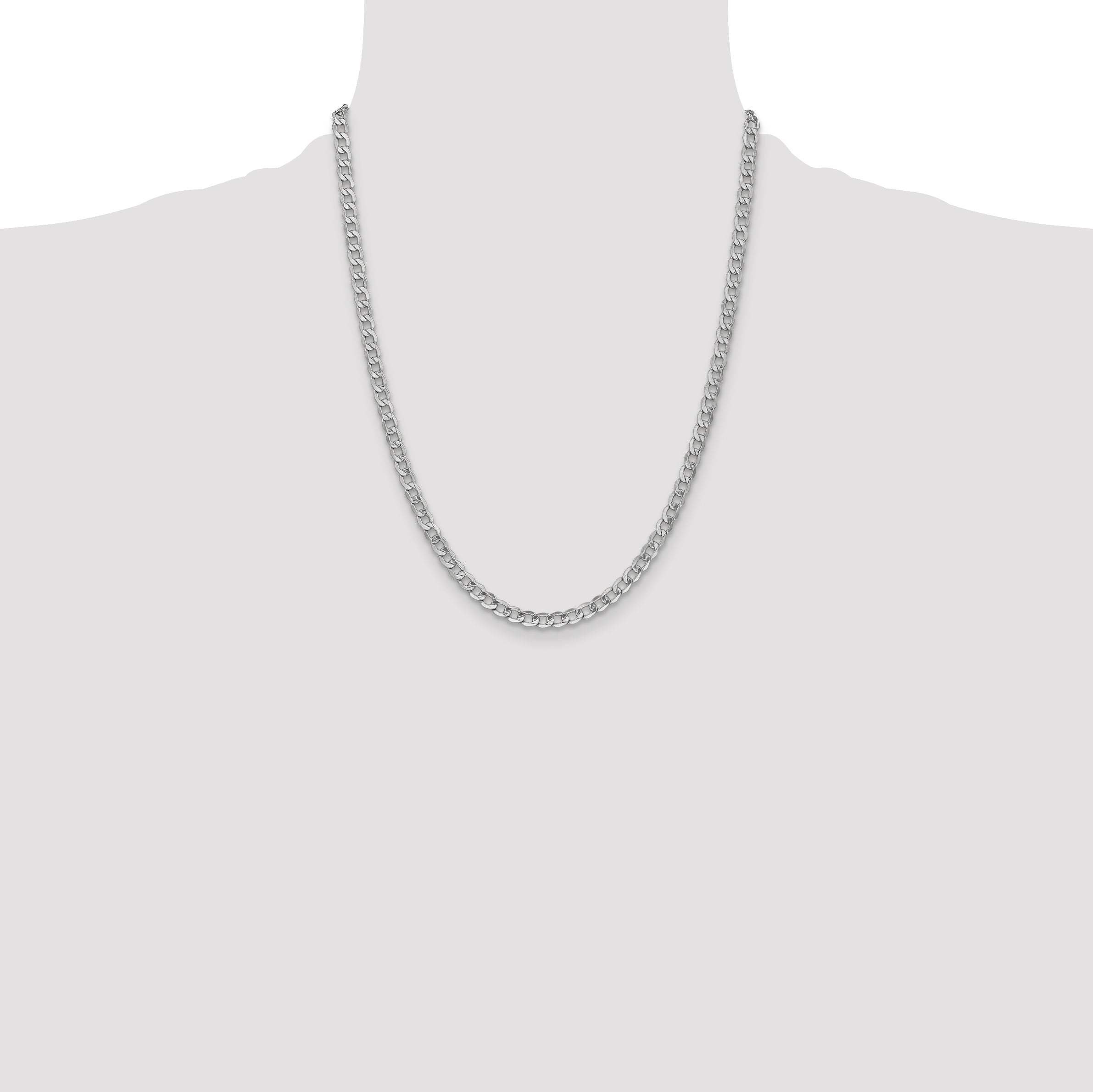 14K White Gold 22 inch 4.3mm Semi-Solid Curb with Lobster Clasp Chain