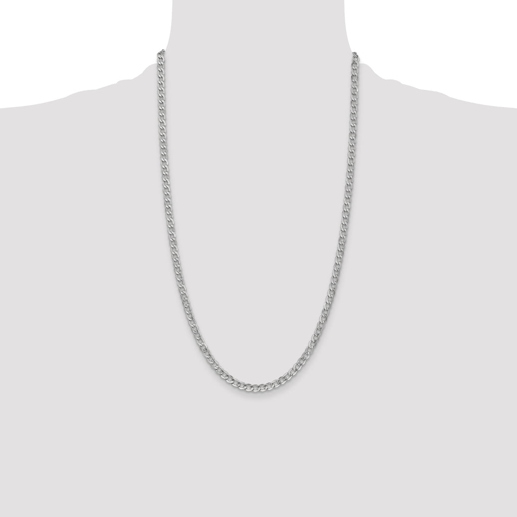 14K White Gold 26 inch 4.3mm Semi-Solid Curb with Lobster Clasp Chain
