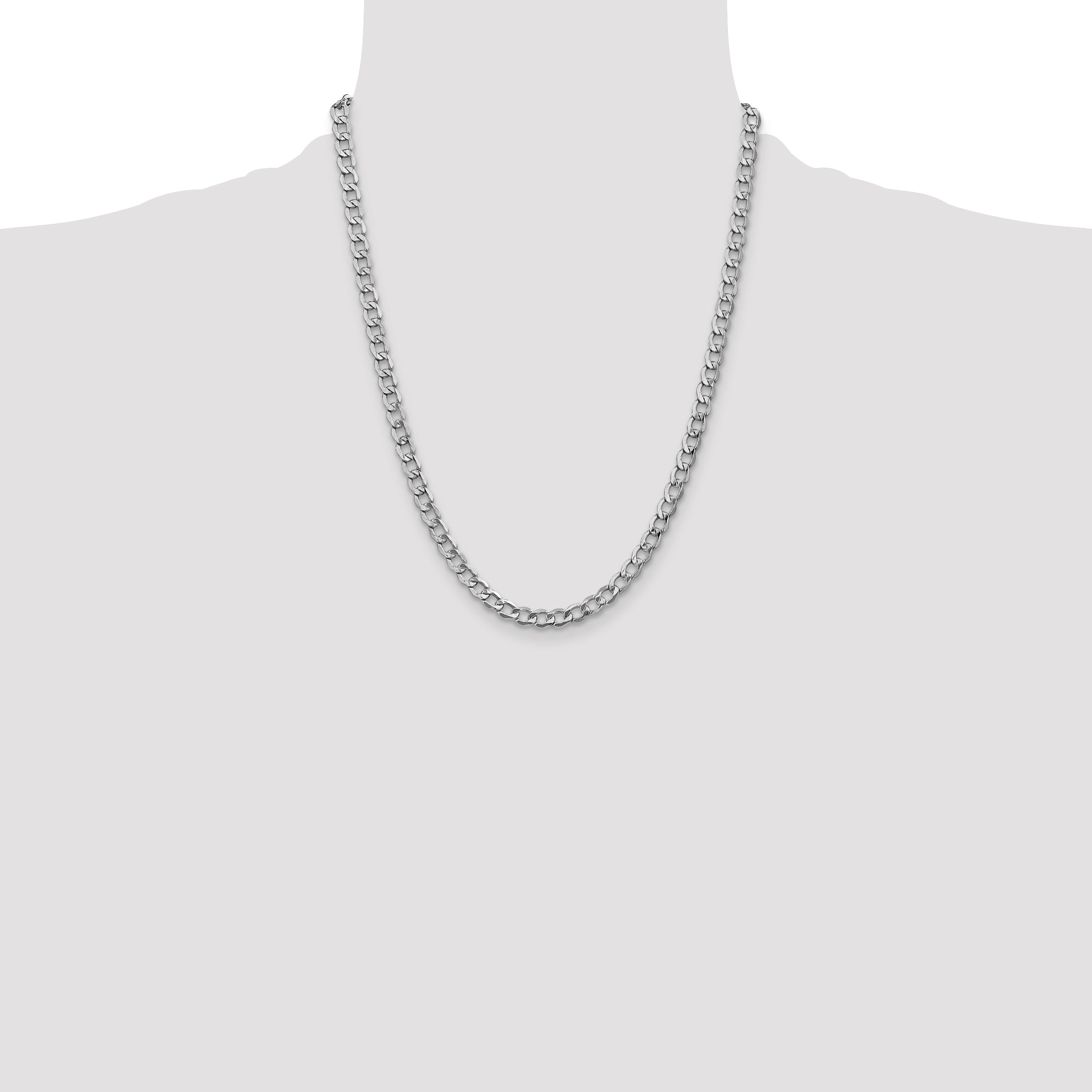 14K White Gold 22 inch 5.25mm Semi-Solid Curb with Lobster Clasp Chain
